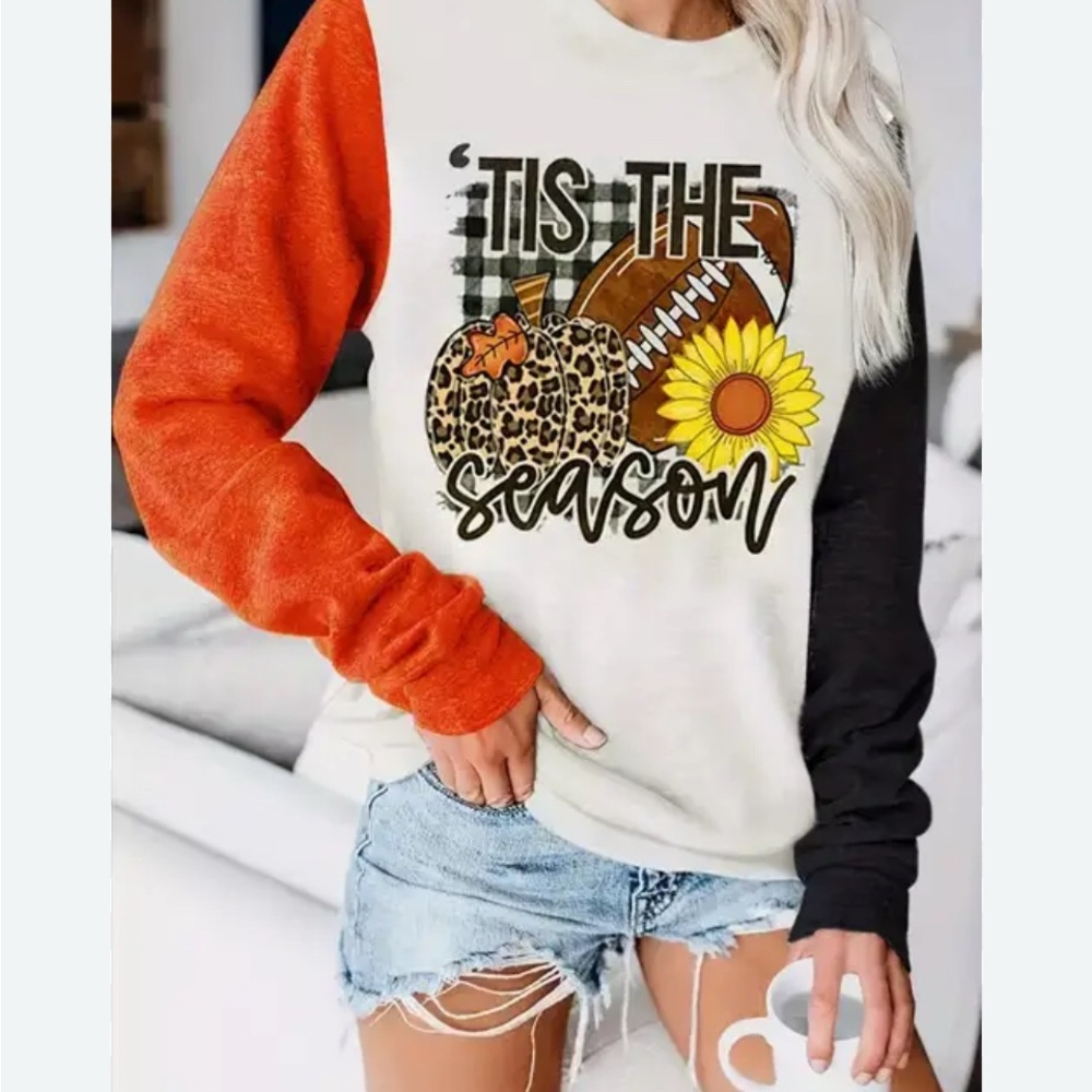 New Womens Colorblock Long Sleeve Football Fall Shirt / Small
